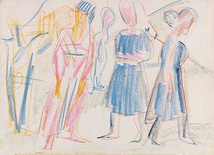风景中的女性`Frauen in Landschaft (1925~1930) by Ernst Ludwig Kirchner
