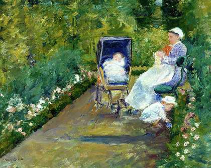 花园里的孩子们，护士`Children in a Garden, The Nurse by Mary Cassatt