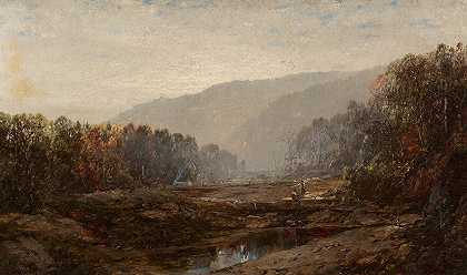 河流景观`River Landscape by William Louis Sonntag