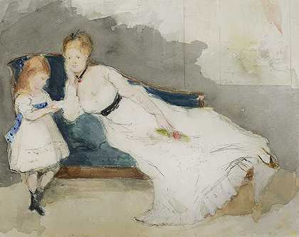 戈比拉德夫人和她的女儿保罗`Mme Gobillard et sa fille Paule by Berthe Morisot