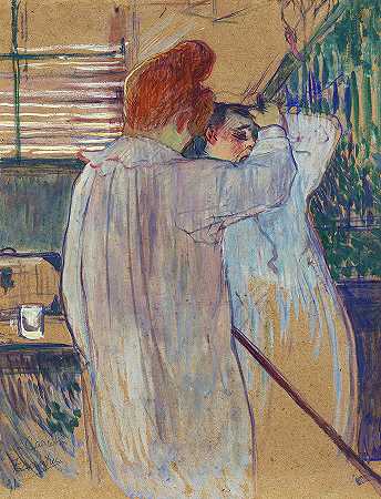 梳头的女人——两个穿睡衣的女人`Women Combing their Hair – Two Women Dressing Nightshirts by Henri de Toulouse-Lautrec