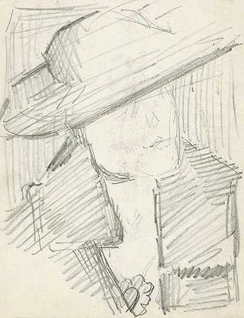 戴帽子的女人的肖像`Portret van een vrouw met een hoed (1919~08) by Reijer Stolk