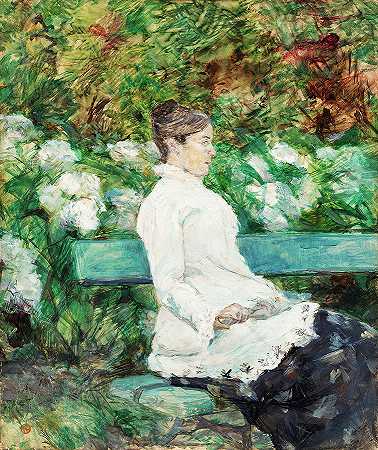 图卢兹·劳特雷克伯爵夫人在马尔罗马花园`Countess Adele of Toulouse-Lautrec in the Garden of Malrome by Henri de Toulouse-Lautrec