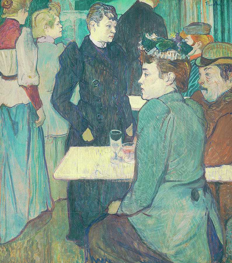 加莱特磨坊的一角`A Corner of the Moulin de la Galette by Henri de Toulouse-Lautrec