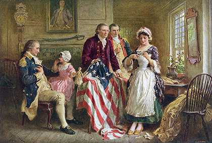 贝齐·罗斯和乔治·华盛顿将军`Betsy Ross And General George Washington by Jean Leon Gerome Ferris