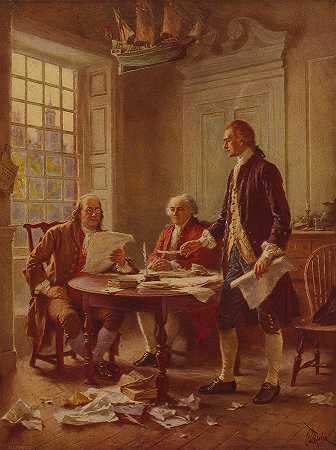 撰写独立宣言`Writing the Declaration of Independence by Jean Leon Gerome Ferris