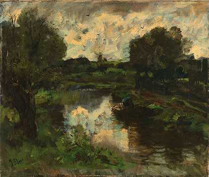 雷雨过后的圩区景观`A Polder Landscape after a Thunderstorm (c. 1892) by Jacob Maris