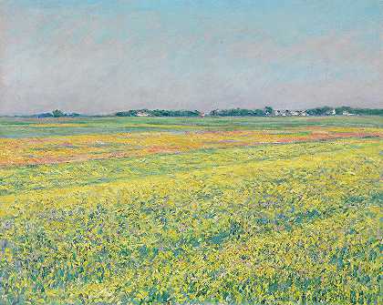 根尼维尔平原，黄色的田野`The plain of Gennevilliers, yellow fields by Gustave Caillebotte