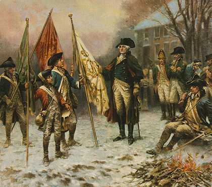 华盛顿在特伦顿战役后视察了捕获的颜色`Washington inspecting the captured colors after the battle of Trenton by Percy Moran
