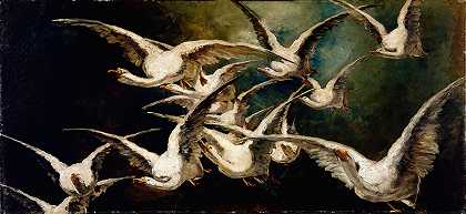 一群鹅`Flock of Geese (ca. 1883) by Elizabeth Nourse