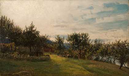 Nøsthaug，Kvinnherred`Nøsthaug, Kvinnherred (1873) by Amaldus Nielsen