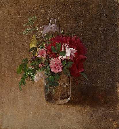 玻璃杯里的花`Flowers in a Glass (1873) by Albert Edelfelt