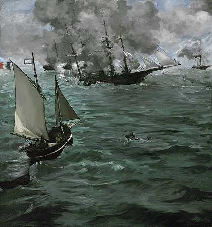 美国“基尔萨奇”号和“阿拉巴马”号的战斗`The Battle of the U.S.S. Kearsarge and the C.S.S. Alabama by Edouard Manet
