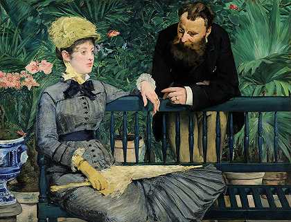 在温室里`In the Conservatory by Edouard Manet
