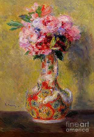 花瓶里的花束`Bouquet in a Vase by Pierre-Auguste Renoir