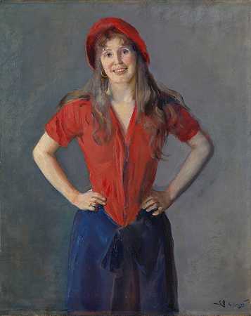 画家奥达·克罗赫的肖像，b·拉森`Portrait of the Painter Oda Krohg, b. Lasson (1888) by Christian Krohg