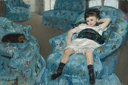 藍色扶手椅`Little Girl in a Blue Armchair (1878) by Mary Cassatt