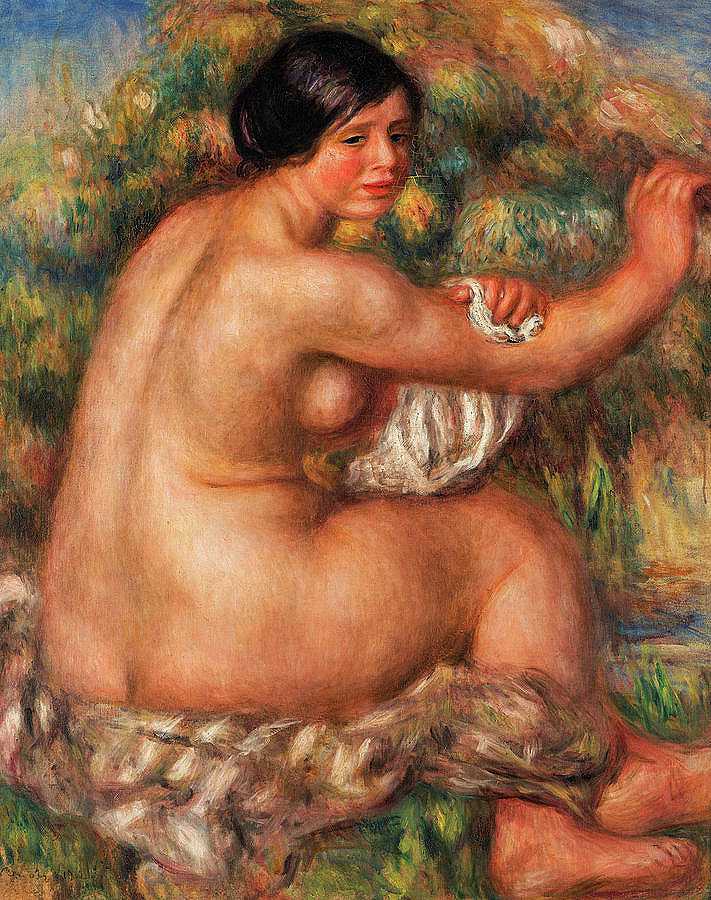 沐浴者擦干她的右臂`Bather Drying her Right Arm by Pierre-Auguste Renoir