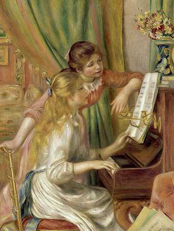 弹钢琴的年轻女孩`Young Girls at the Piano by Pierre-Auguste Renoir