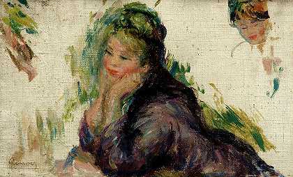 一个靠在胳膊肘上的女人`Woman Leaning on Her Elbows by Pierre-Auguste Renoir