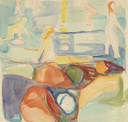 坏女人，特朗德`Badende kvinner, Åsgårdstrand (1935~1940) by Edvard Munch