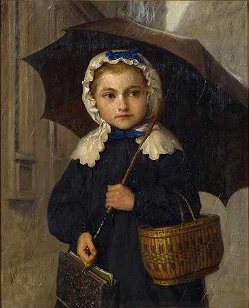 露易丝·安克尔带着雨伞`Louise Anker With An Umbrella (1872) by Albert Anker