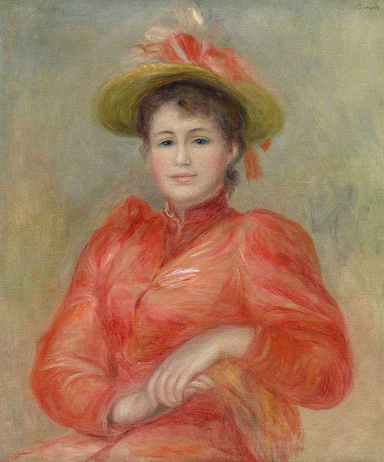 红衣少女`Young Woman in Red Dress by Pierre-Auguste Renoir