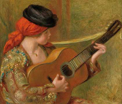 拿着吉他的西班牙年轻女子`Young Spanish Woman with a Guitar by Pierre-Auguste Renoir