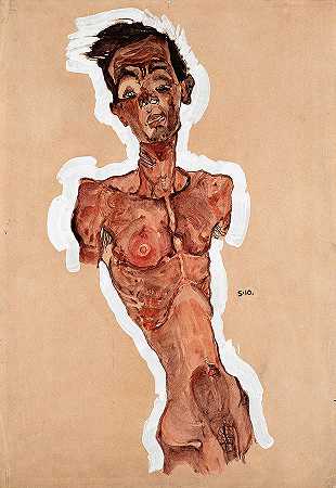 裸体自画像`Nude Self-Portrait by Egon Schiele