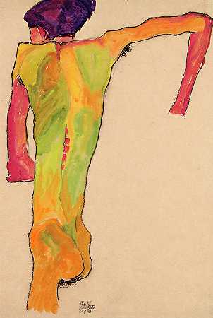 男性裸体，支撑着自己`Male Nude, Propping Himself Up by Egon Schiele