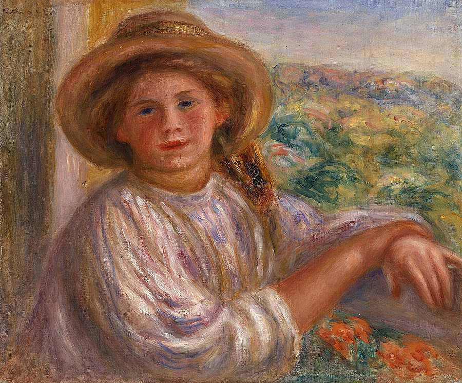 阳台上的女孩，卡格斯`Girl on a Balcony, Cagnes by Pierre-Auguste Renoir