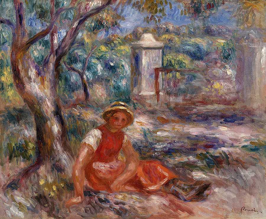 树下的女孩`Girl at the Foot of a Tree by Pierre-Auguste Renoir