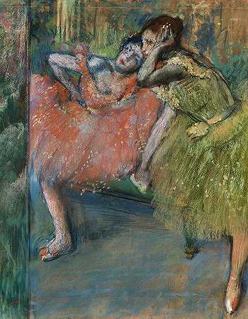 大厅里有两个舞者`Two Dancers in the Foyer by Edgar Degas