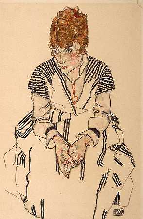 艺术家的嫂子阿黛尔的肖像`Portrait of the Artist\’s Sister-in-Law, Adele by Egon Schiele