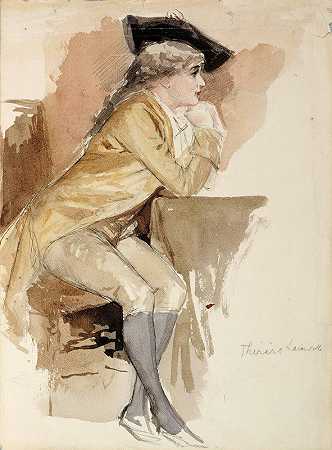 泰瑞斯·莱因维尔穿着18世纪的服装`Thérèse Lainville Dressed As In The 18th Century by Albert Edelfelt