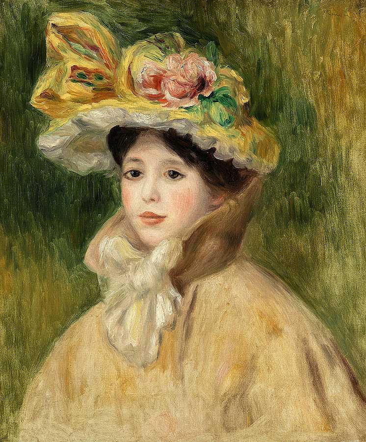 戴斗篷的女人`Woman with Capeline by Pierre-Auguste Renoir