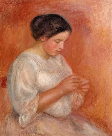 女裁缝`Woman Sewing by Pierre-Auguste Renoir