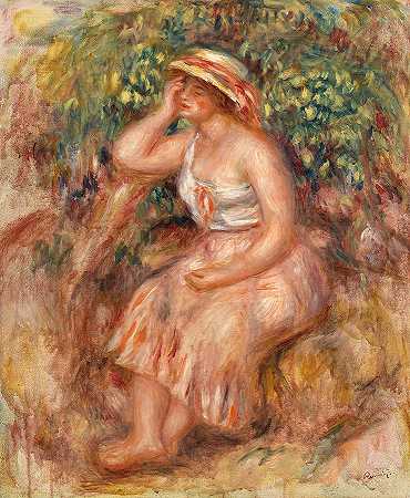 女人做白日梦`Woman Daydreaming by Pierre-Auguste Renoir