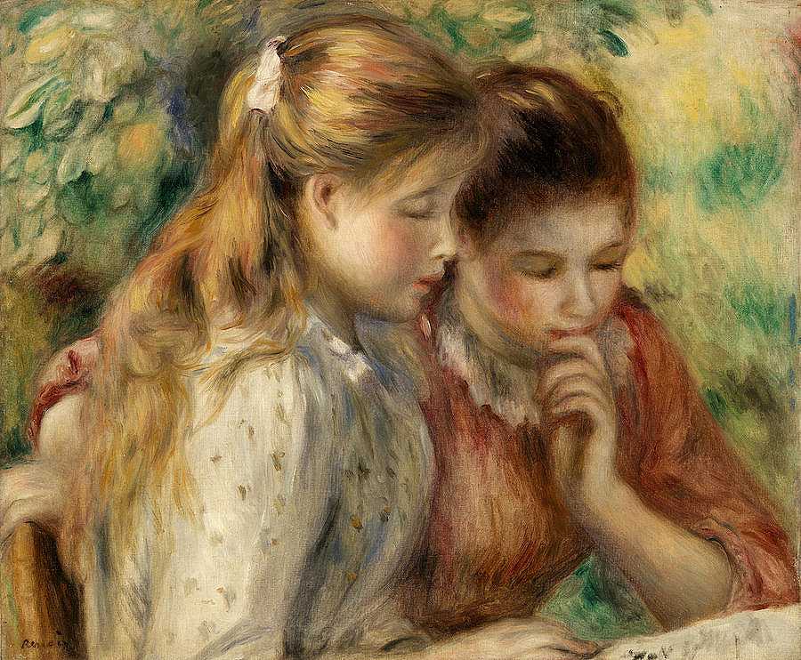 读书女孩`Reading girls by Pierre-Auguste Renoir