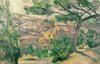 阳光下的莱斯塔克晨景`Morning View of L\’Estaque Against the Sunlight by Paul Cezanne