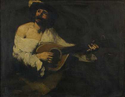 曼陀林球员`The Mandolin Player (1886) by Théodule Ribot
