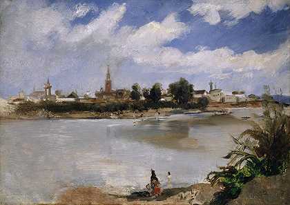 瓜达尔基维尔对面的塞维利亚风光`View of Seville Across the Guadalquivir (1857) by Frank Buchser