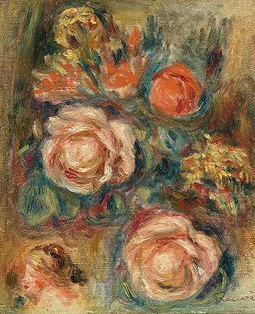 一束玫瑰花`Bouquet of Roses by Pierre-Auguste Renoir