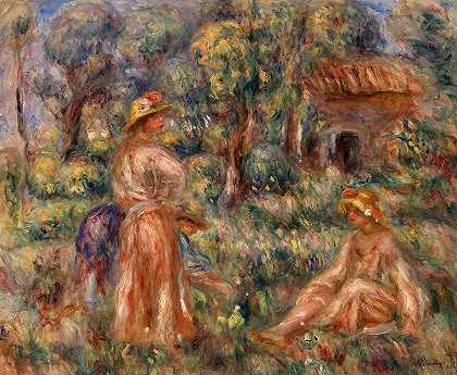 风景中的女孩`Girls in a Landscape by Pierre-Auguste Renoir