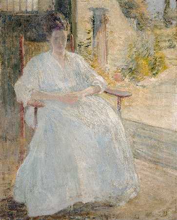 阳光下的身影（艺术家和她的妻子）`Figure in Sunlight (Artists Wife) (ca. 1890 1900) by John Henry Twachtman