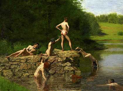 游泳`Swimming by Thomas Eakins