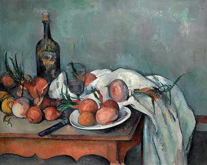洋葱静物画`Still Life with Onions by Paul Cezanne
