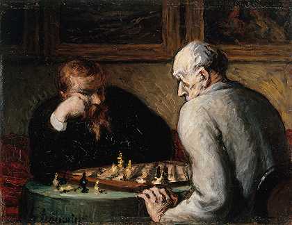 玩家失败`Joueurs déchecs (1863 1867) by Honoré Daumier