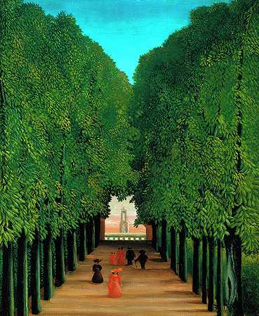 圣克劳德公园的大道`The Avenue in the Park at Saint Cloud by Henri Rousseau