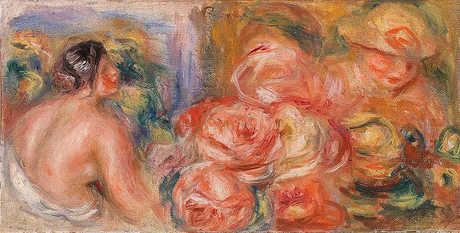玫瑰和小裸体`Roses and Small Nude by Pierre-Auguste Renoir
